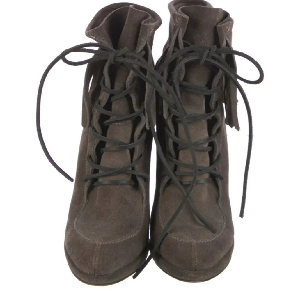 GIUSEPPE ZANOTTI Suede Fringe Lace Up Platform Festival Western Glam Boots‎ 6.5